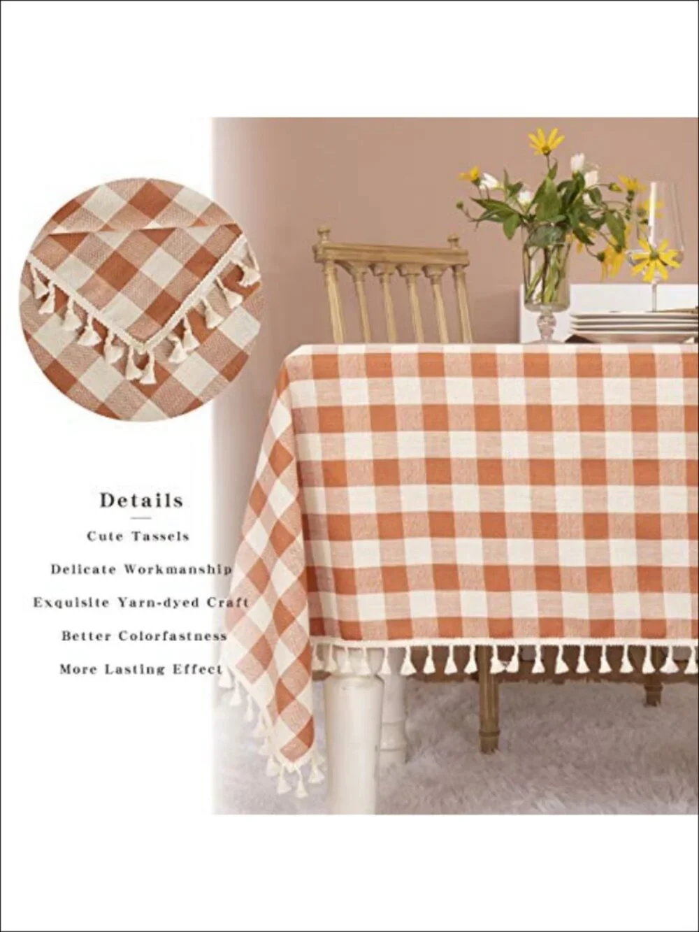 Cotton Buffalo Check Tablecloth 55x70 Tassel Farmhouse Dining